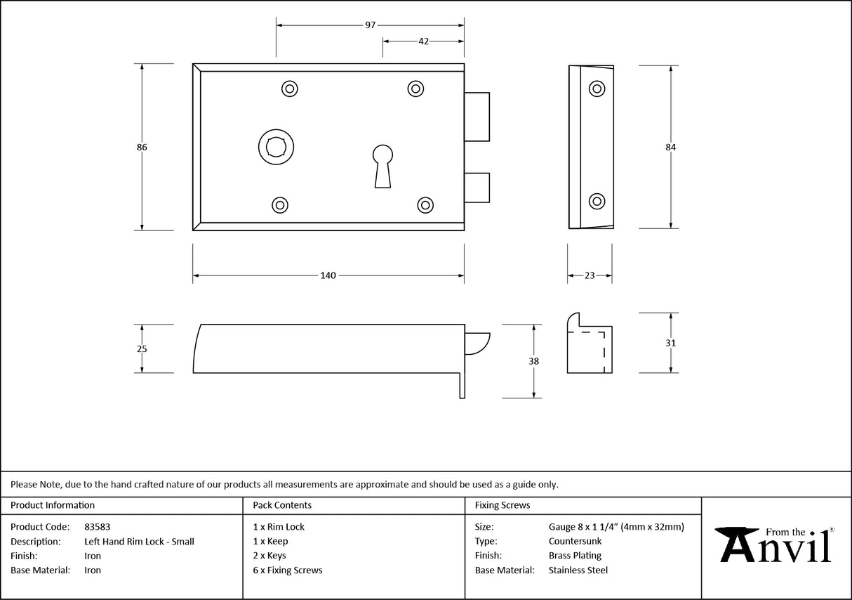 From The Anvil - Iron Left Hand Rim Lock - Small | Sku. 83583 | Trade Door Handles.