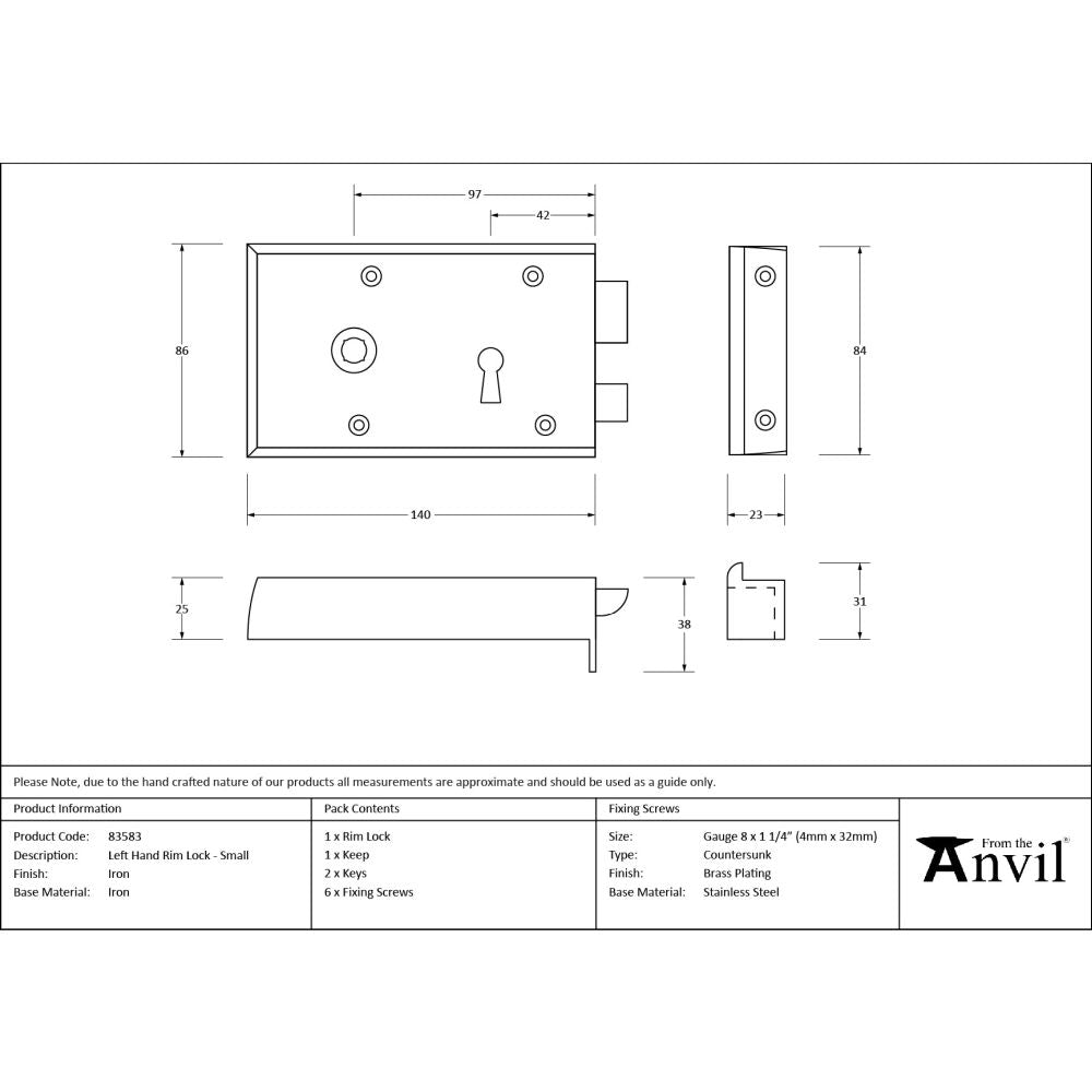 From The Anvil - Iron Left Hand Rim Lock - Small | Sku. 83583 | Trade Door Handles.