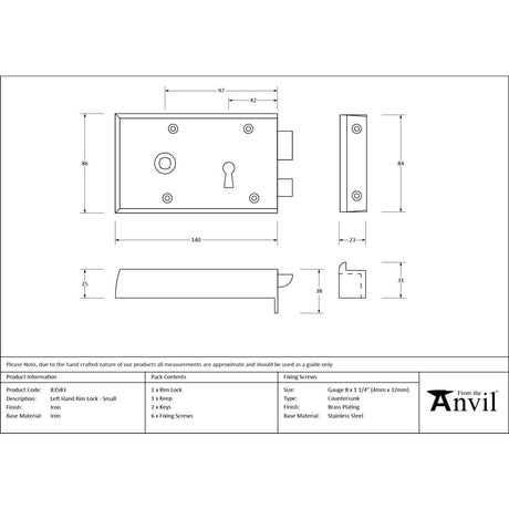 From The Anvil - Iron Left Hand Rim Lock - Small | Sku. 83583 | Trade Door Handles.