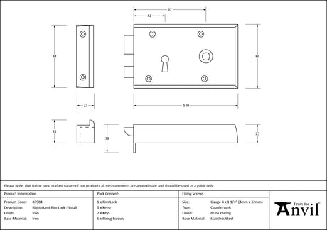 From The Anvil - Iron Right Hand Rim Lock - Small | Sku. 83584 | Trade Door Handles.