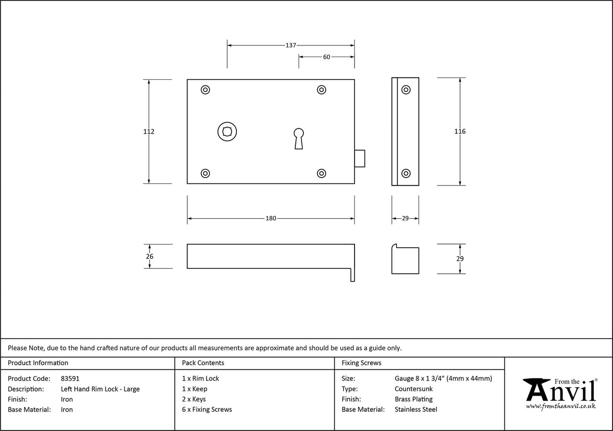 From The Anvil - Iron Left Hand Rim Lock - Large | Sku. 83591 | Trade Door Handles.