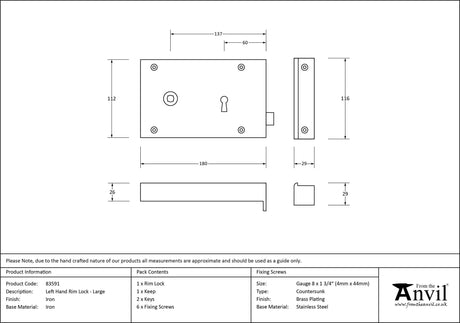 From The Anvil - Iron Left Hand Rim Lock - Large | Sku. 83591 | Trade Door Handles.