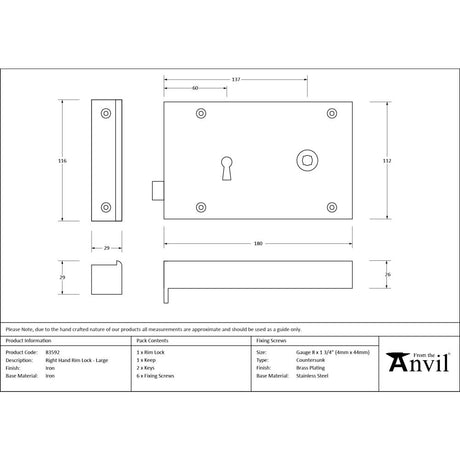 From The Anvil - Iron Right Hand Rim Lock - Large | Sku. 83592 | Trade Door Handles.