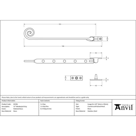 From The Anvil - Polished Brass 12" Monkeytail Stay | Sku. 83596 | Trade Door Handles.