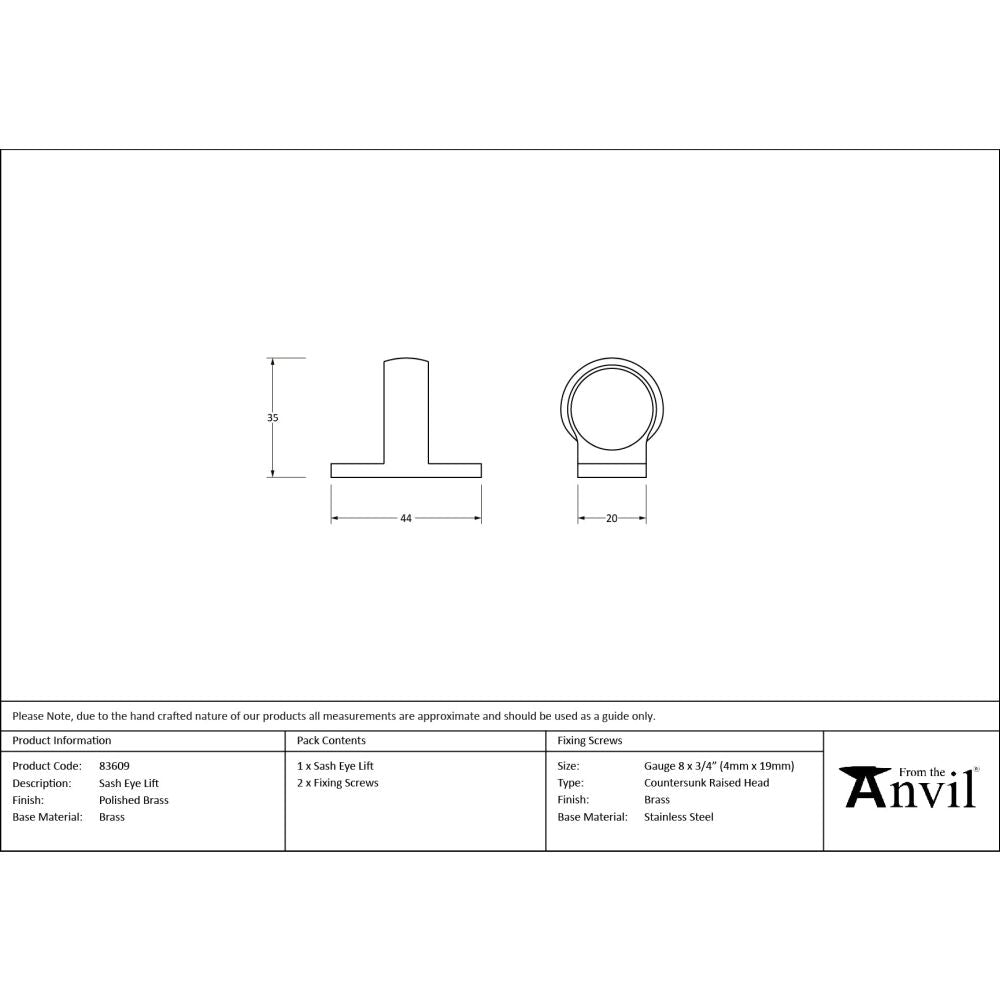 From The Anvil - Polished Brass Sash Eye Lift | Sku. 83609 | Trade Door Handles.