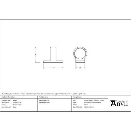 From The Anvil - Polished Brass Sash Eye Lift | Sku. 83609 | Trade Door Handles.