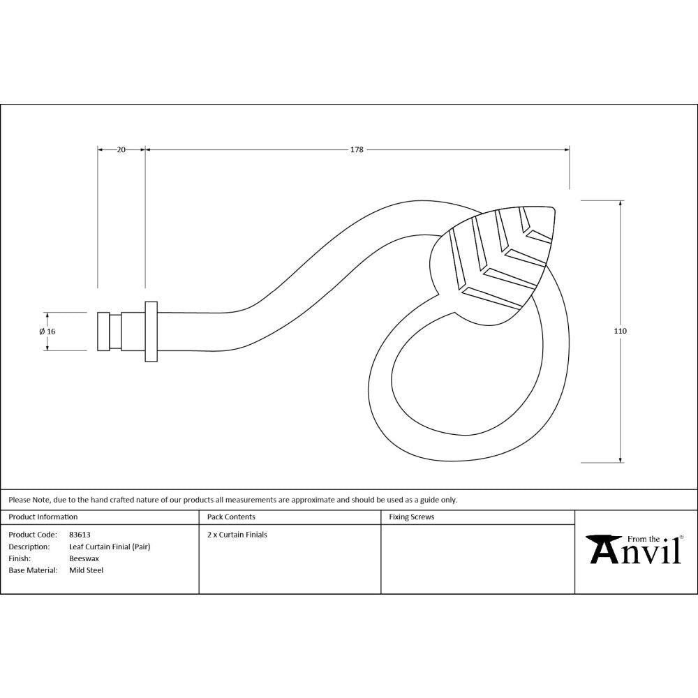 From The Anvil - Beeswax Leaf Curtain Finial (pair) | Sku. 83613 | Trade Door Handles.