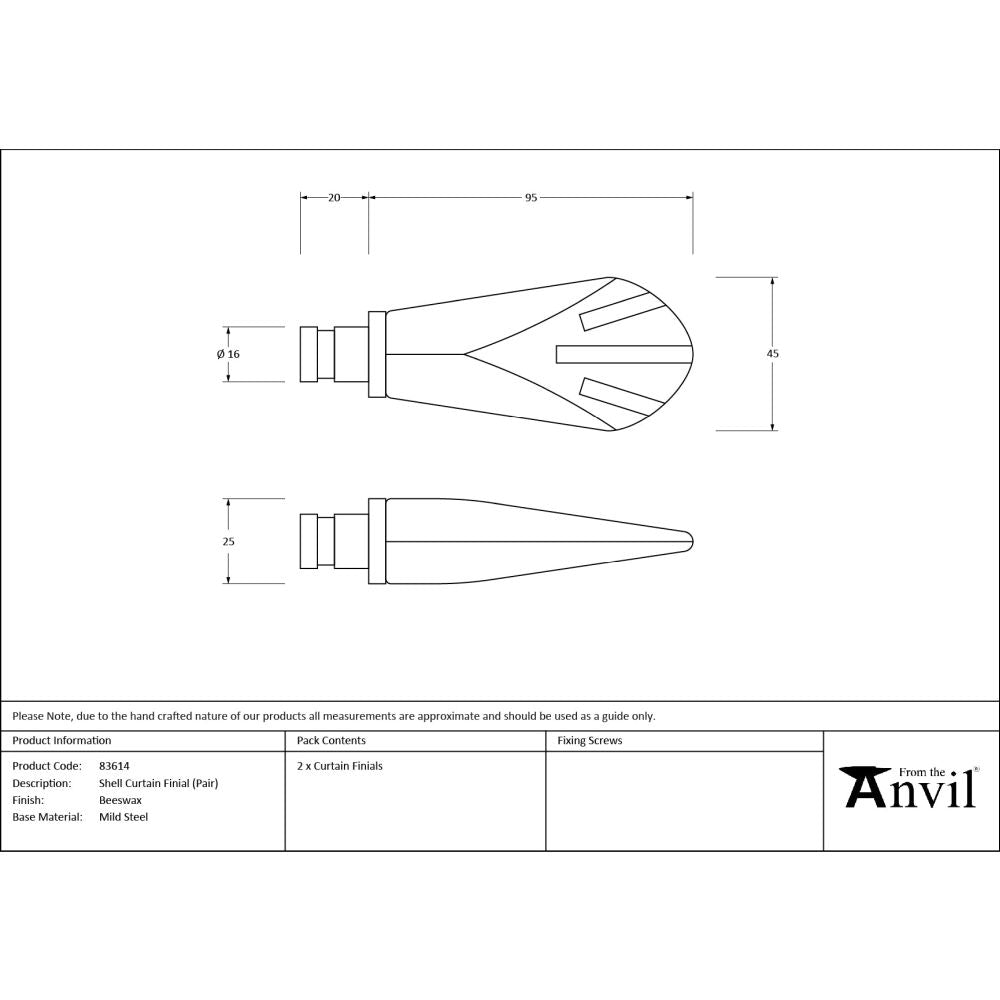 From The Anvil - Beeswax Shell Curtain Finial (pair) | Sku. 83614 | Trade Door Handles.