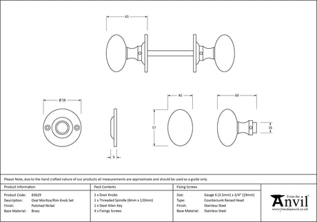 From The Anvil - Polished Nickel Oval Mortice/Rim Knob Set | Sku. 83629 | Trade Door Handles.