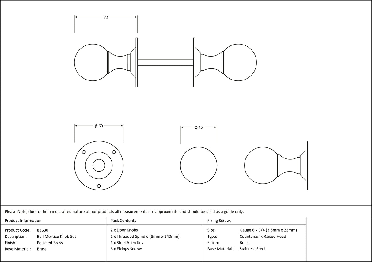 From The Anvil - Polished Brass Ball Mortice Knob Set | Sku. 83630 | Trade Door Handles.