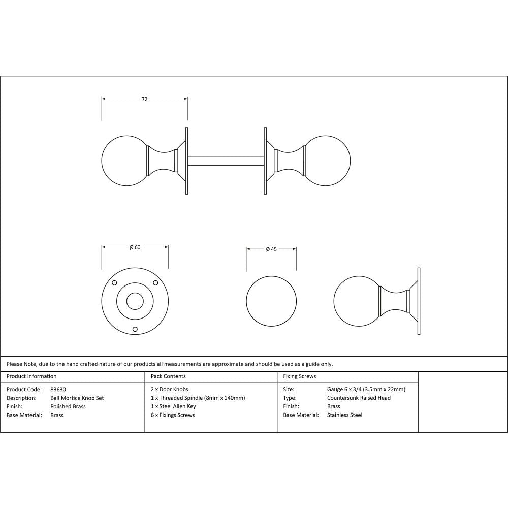 From The Anvil - Polished Brass Ball Mortice Knob Set | Sku. 83630 | Trade Door Handles.