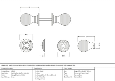 From The Anvil - Ebony and PN Beehive Mortice/Rim Knob Set | Sku. 83634 | Trade Door Handles.