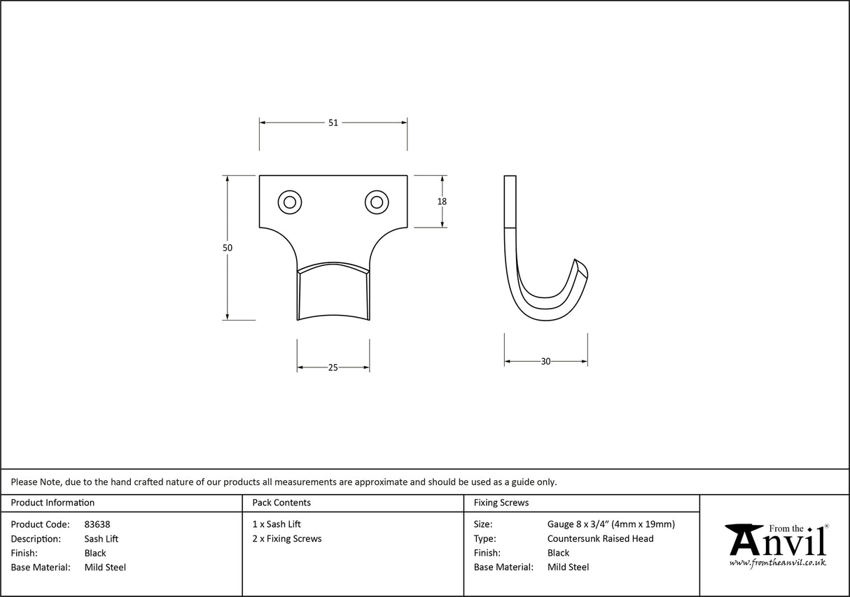From The Anvil - Black Sash Lift | Sku. 83638 | Trade Door Handles.