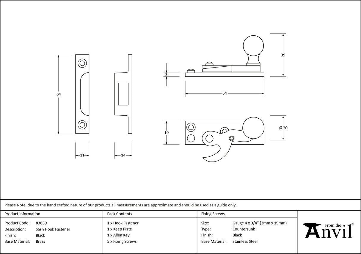 From The Anvil - Black Sash Hook Fastener | Sku. 83639 | Trade Door Handles.