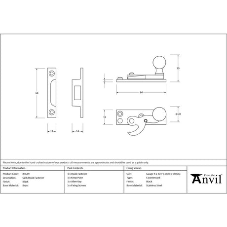 From The Anvil - Black Sash Hook Fastener | Sku. 83639 | Trade Door Handles.