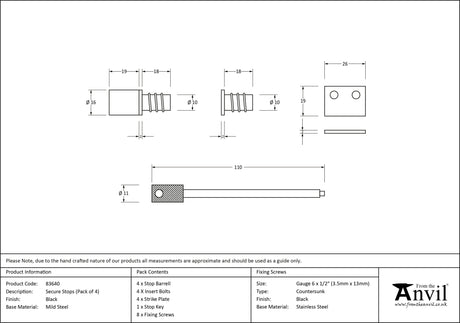 From The Anvil - Black Secure Stops (Pack of 4) | Sku. 83640 | Trade Door Handles.