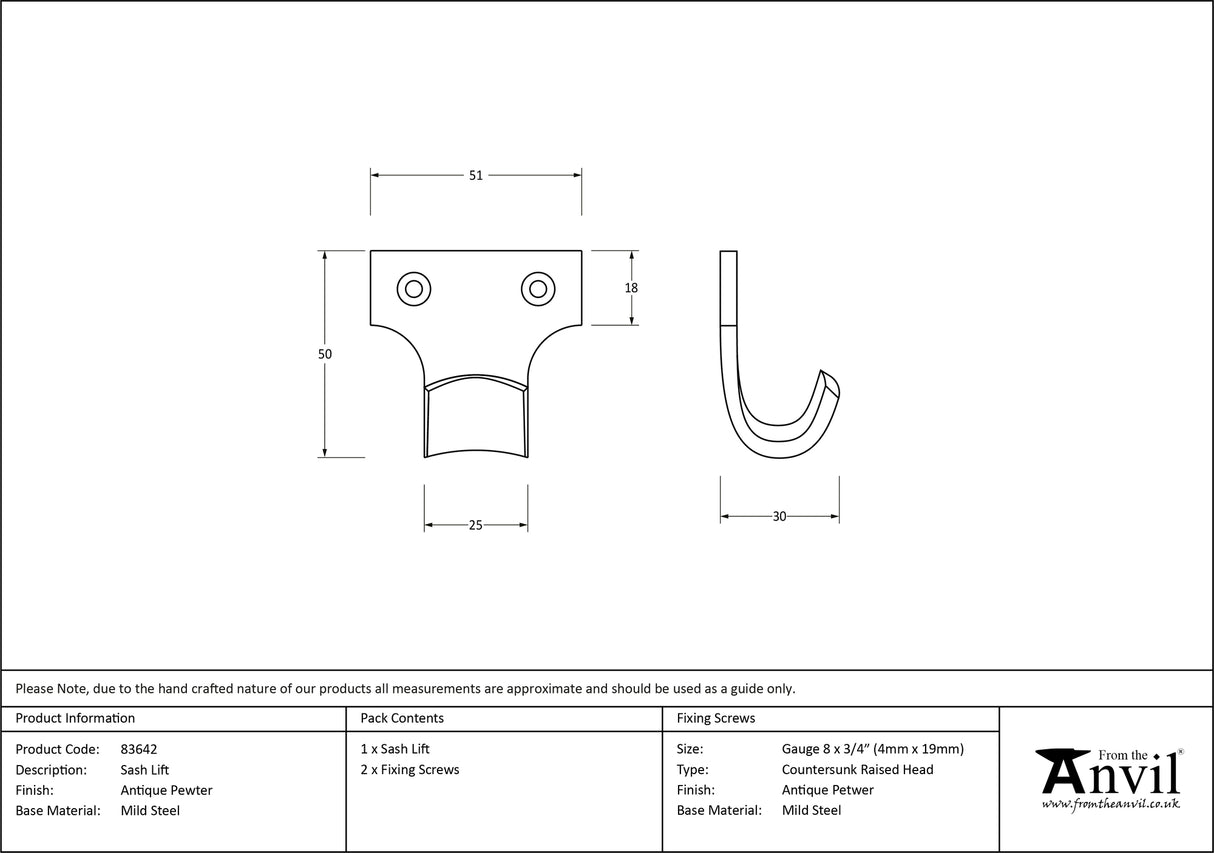 From The Anvil - Antique Pewter Sash Lift | Sku. 83642 | Trade Door Handles.
