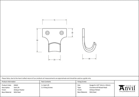 From The Anvil - Antique Pewter Sash Lift | Sku. 83642 | Trade Door Handles.