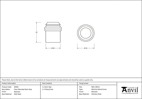 From The Anvil - Beeswax Floor Mounted Door Stop | Sku. 83645 | Trade Door Handles.
