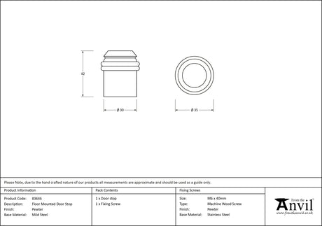 From The Anvil - Pewter Floor Mounted Door Stop | Sku. 83646 | Trade Door Handles.