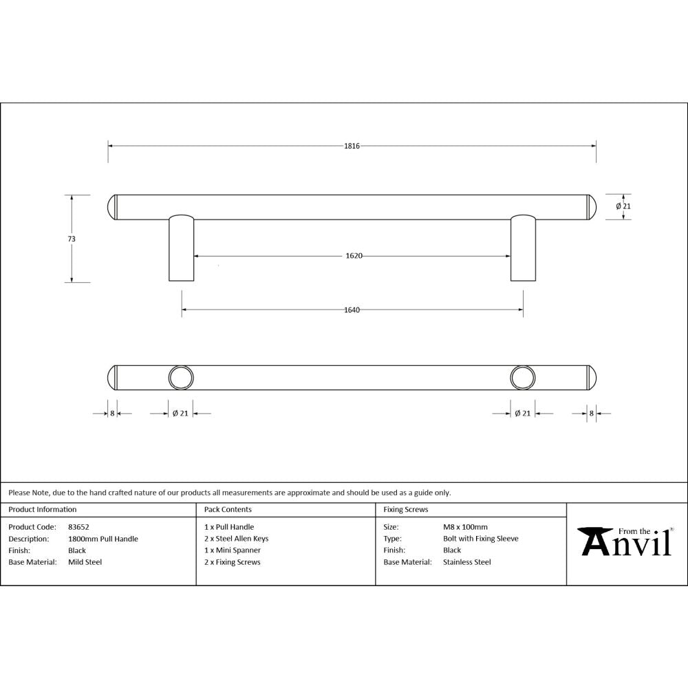 From The Anvil - Black 1800mm Pull Handle | Sku. 83652 | Trade Door Handles.