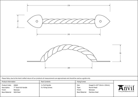 From The Anvil - Beeswax 7" Twist Pull Handle | Sku. 83665 | Trade Door Handles.
