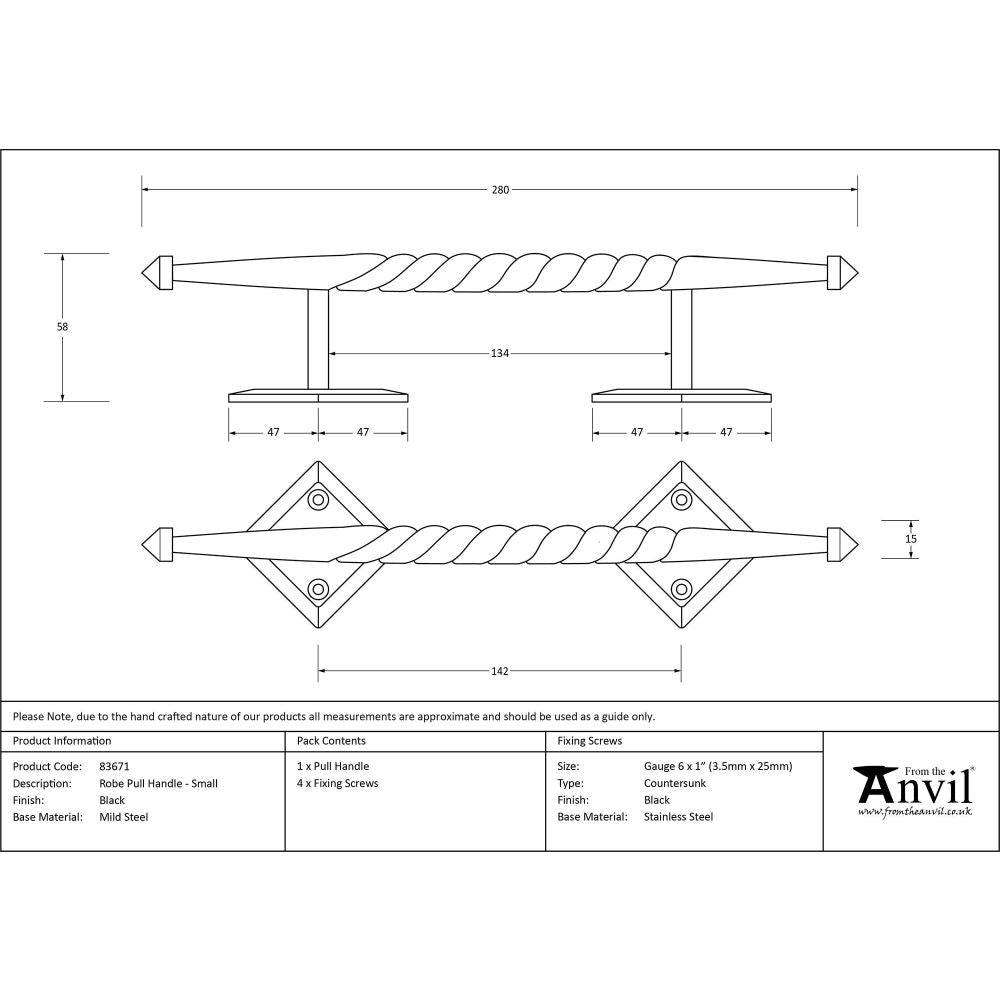 From The Anvil - Black Small Robe Pull Handle | Sku. 83671 | Trade Door Handles.