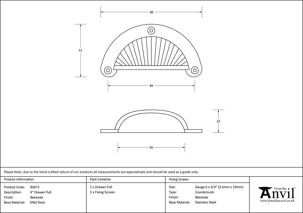 From The Anvil - Beeswax 3" Flower Drawer Pull | Sku. 83673 | Trade Door Handles.