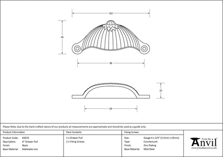 From The Anvil - Black 4" Flower Drawer Pull | Sku. 83676 | Trade Door Handles.