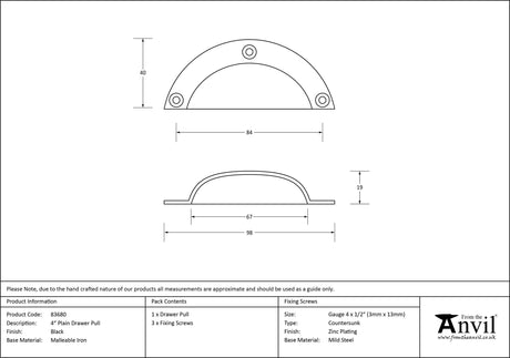 From The Anvil - Black 4" Plain Drawer Pull | Sku. 83680 | Trade Door Handles.