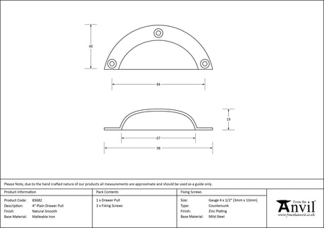 From The Anvil - Natural Smooth 4" Plain Drawer Pull | Sku. 83682 | Trade Door Handles.
