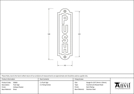 From The Anvil - Antique Pewter Push Sign | Sku. 83683 | Trade Door Handles.