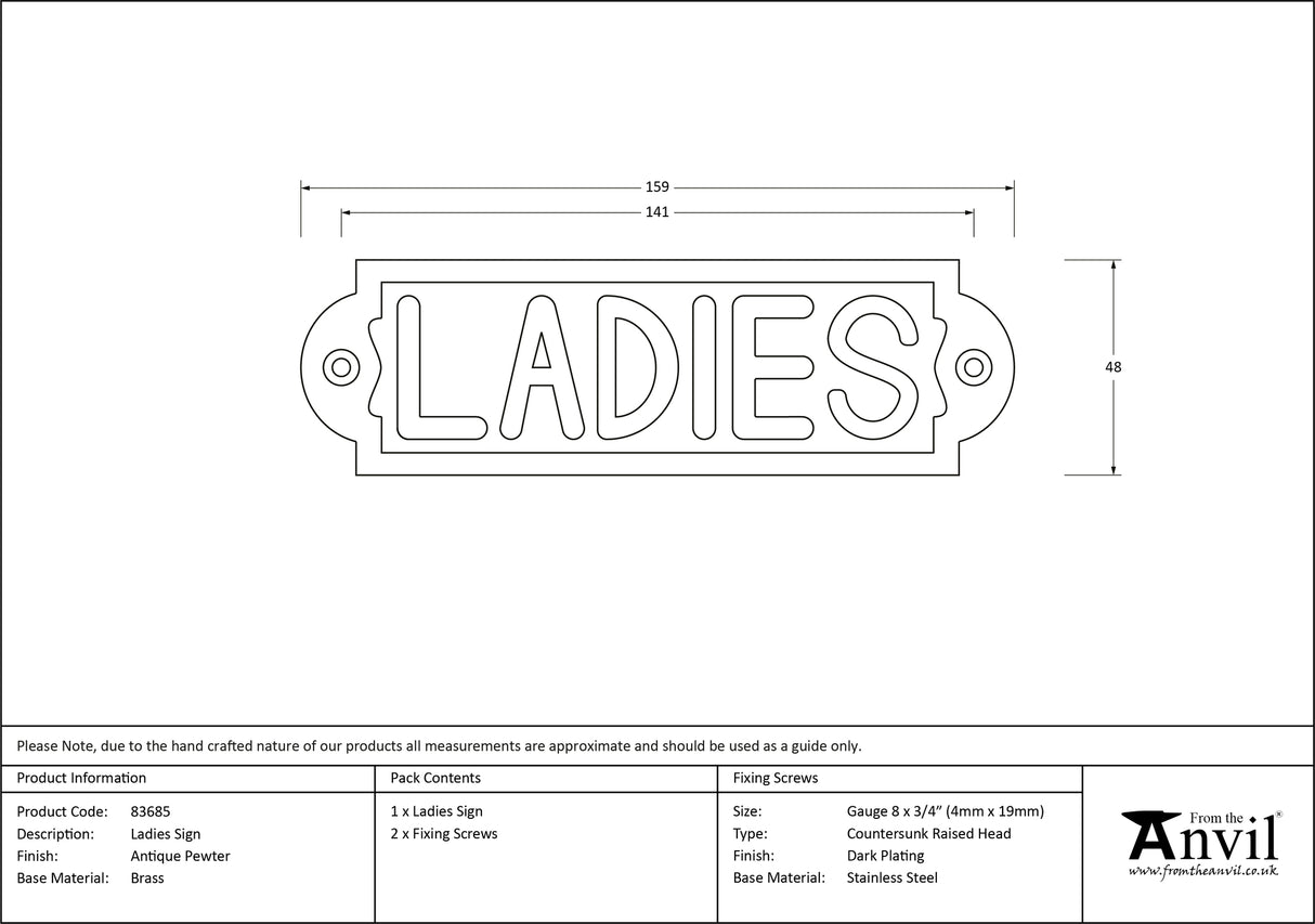 From The Anvil - Antique Pewter Ladies Sign | Sku. 83685 | Trade Door Handles.