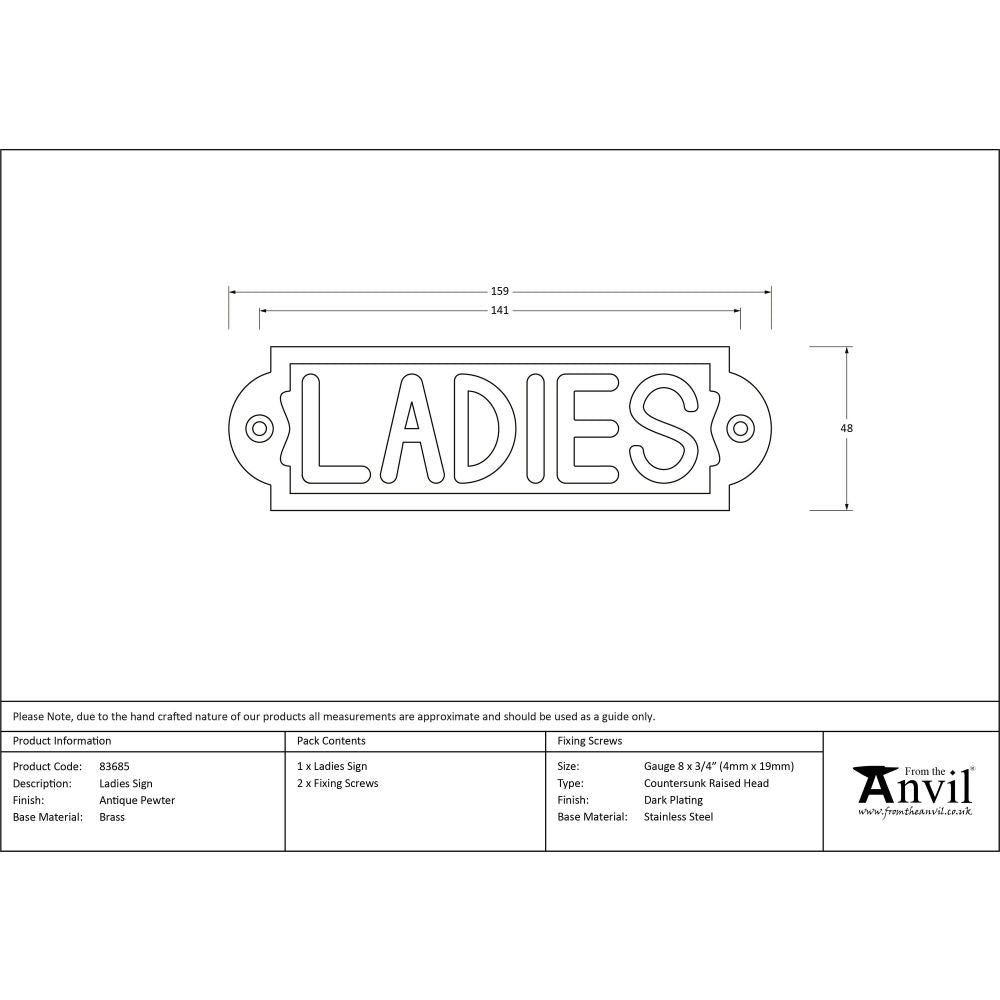 From The Anvil - Antique Pewter Ladies Sign | Sku. 83685 | Trade Door Handles.