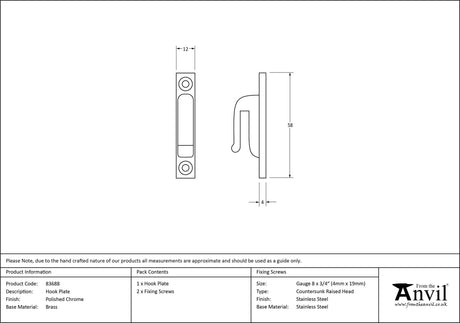 From The Anvil - Polished Chrome Hook Plate | Sku. 83688 | Trade Door Handles.