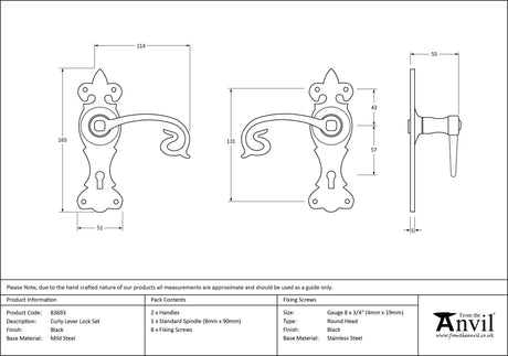 From The Anvil - Black Curly Lever Lock Set | Sku. 83693 | Trade Door Handles.