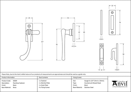 From The Anvil - Black Peardrop Fastener | Sku. 83699 | Trade Door Handles.