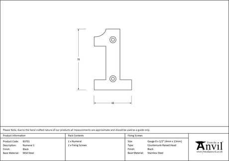 From The Anvil - Black Numeral 1 | Sku. 83701 | Trade Door Handles.
