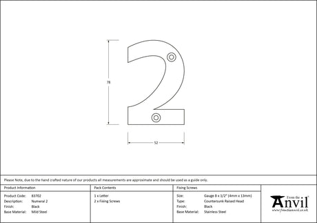 From The Anvil - Black Numeral 2 | Sku. 83702 | Trade Door Handles.