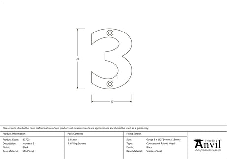 From The Anvil - Black Numeral 3 | Sku. 83703 | Trade Door Handles.
