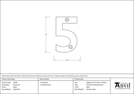 From The Anvil - Black Numeral 5 | Sku. 83705 | Trade Door Handles.