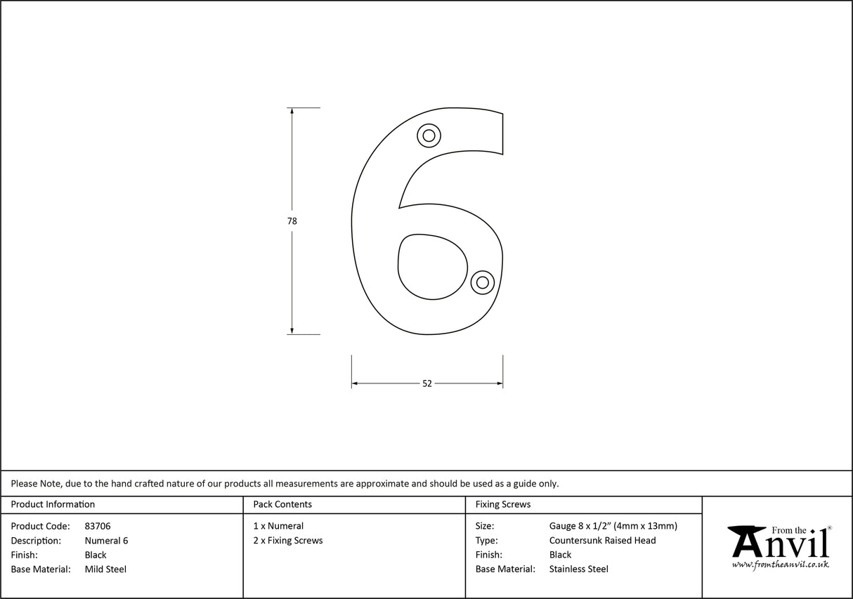 From The Anvil - Black Numeral 6 | Sku. 83706 | Trade Door Handles.
