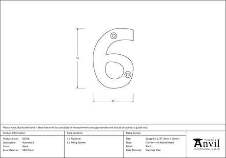 From The Anvil - Black Numeral 6 | Sku. 83706 | Trade Door Handles.