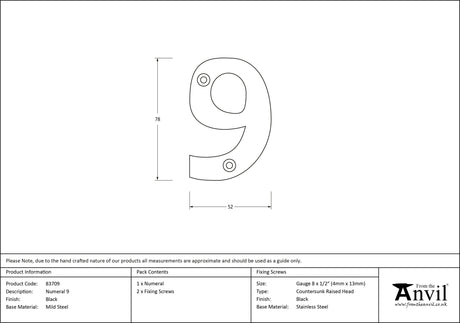 From The Anvil - Black Numeral 9 | Sku. 83709 | Trade Door Handles.