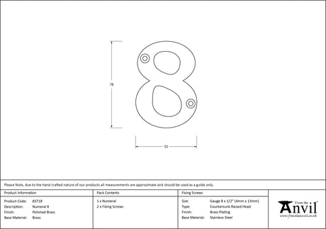 From The Anvil - Polished Brass Numeral 8 | Sku. 83718 | Trade Door Handles.