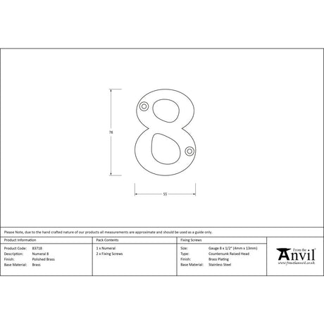 From The Anvil - Polished Brass Numeral 8 | Sku. 83718 | Trade Door Handles.
