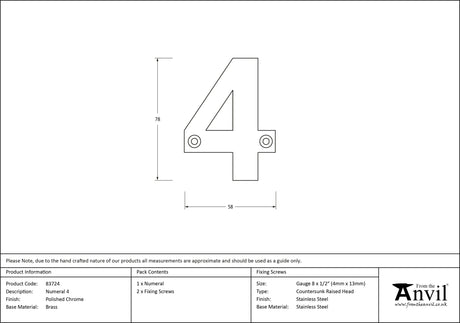 From The Anvil - Polished Chrome Numeral 4 | Sku. 83724 | Trade Door Handles.