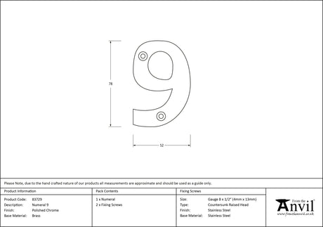 From The Anvil - Polished Chrome Numeral 9 | Sku. 83729 | Trade Door Handles.