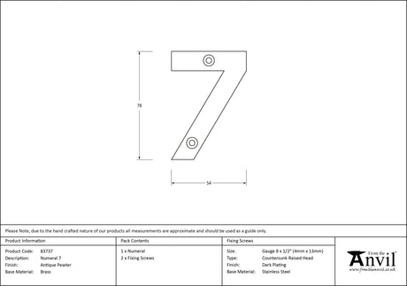 From The Anvil - Antique Pewter Numeral 7 | Sku. 83737 | Trade Door Handles.