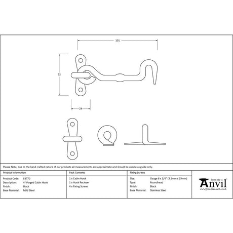 From The Anvil - Black 4" Forged Cabin Hook | Sku. 83770 | Trade Door Handles.